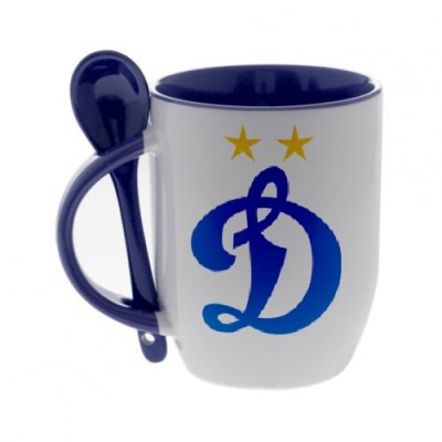 Синяя кружка с ложкой с логотипом Динамо Москва